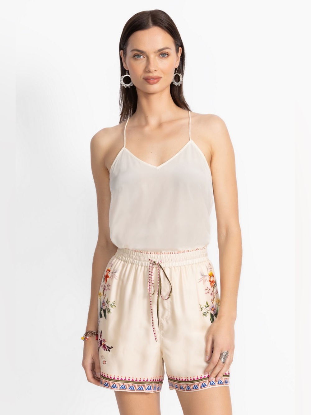 NWT Johnny Was Mayvis Willah Drawstring Silk Blend Shorts Sz XXL
